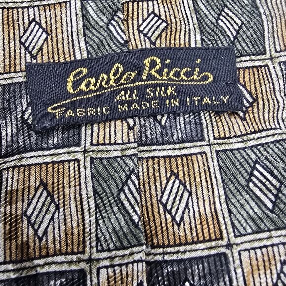 Carlo Ricci Tie 100% Silk Mens NeckTie Tan,Bronze, Brown, Vintage, 57 X 4 Inches - Picture 4 of 6
